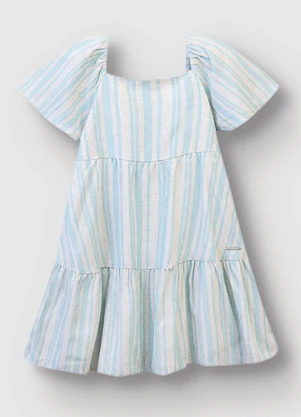 Carinhoso - Vestido Godê em Linho Listrado Off White - CARINHOSO