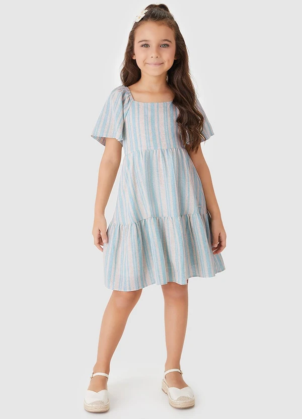 Carinhoso - Vestido Godê em Linho Listrado Off White