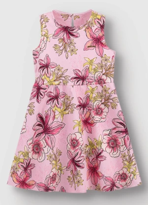 Carinhoso - Vestido Godê Floral Acetinado Rosa - CARINHOSO