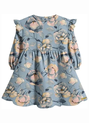 Carinhoso - Vestido Godê Floral em Cotton Azul Pastel - CARINHOSO