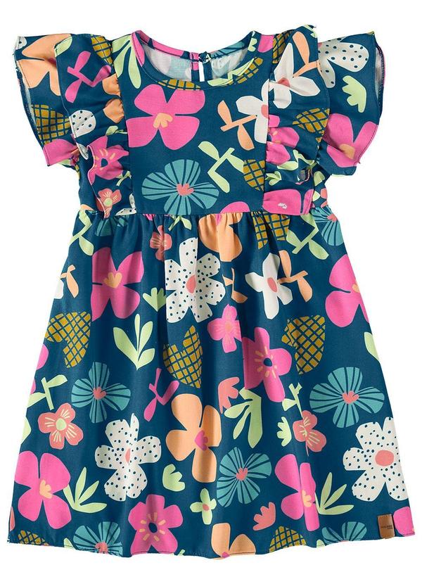 Malwee Kids - Vestido Godê Floral Menina Azul