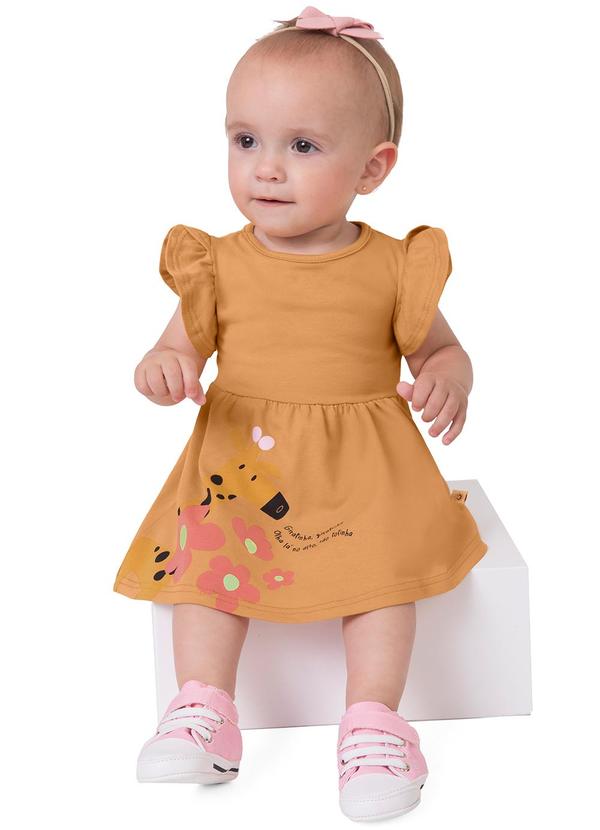 Malwee Kids - Vestido Godê Girafinha Amarelo Escuro