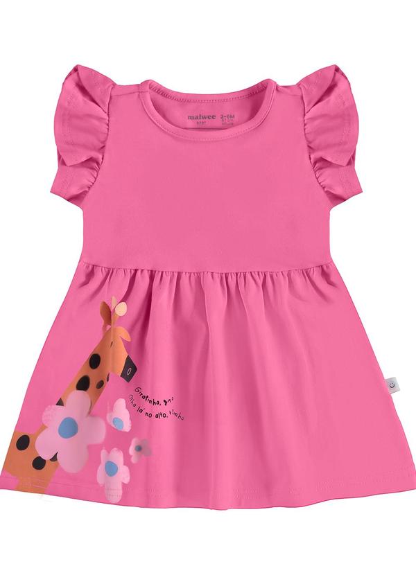 Malwee Kids - Vestido Godê Girafinha Rosa Escuro