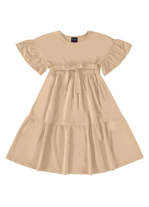 Guloseima - Vestido Godê Infantil em Meia Malha Bege - GULOSEIMA