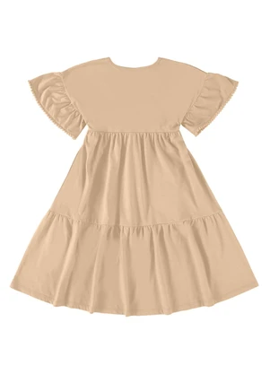 Guloseima - Vestido Godê Infantil em Meia Malha Bege - GULOSEIMA