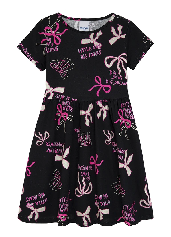 Malwee Kids - Vestido Godê Laços com Manga Preto