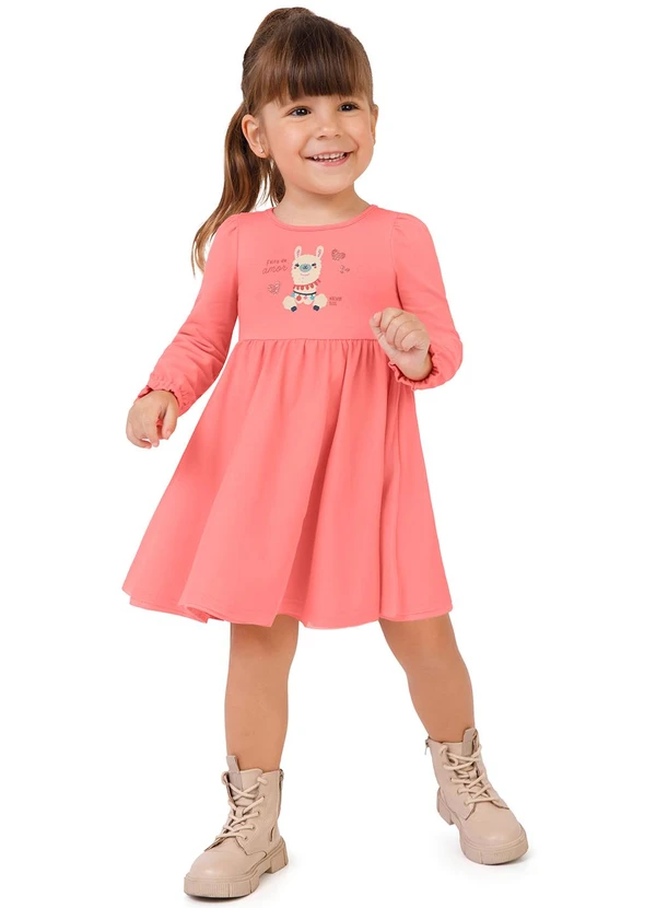 Malwee Kids - Vestido Godê Lhama Menina Rosa