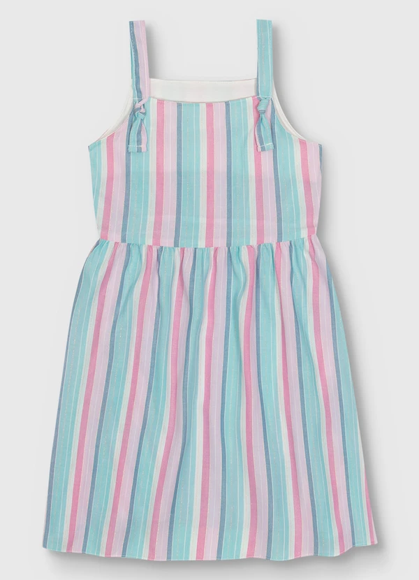 Carinhoso - Vestido Godê Listrado com Lurex Verde