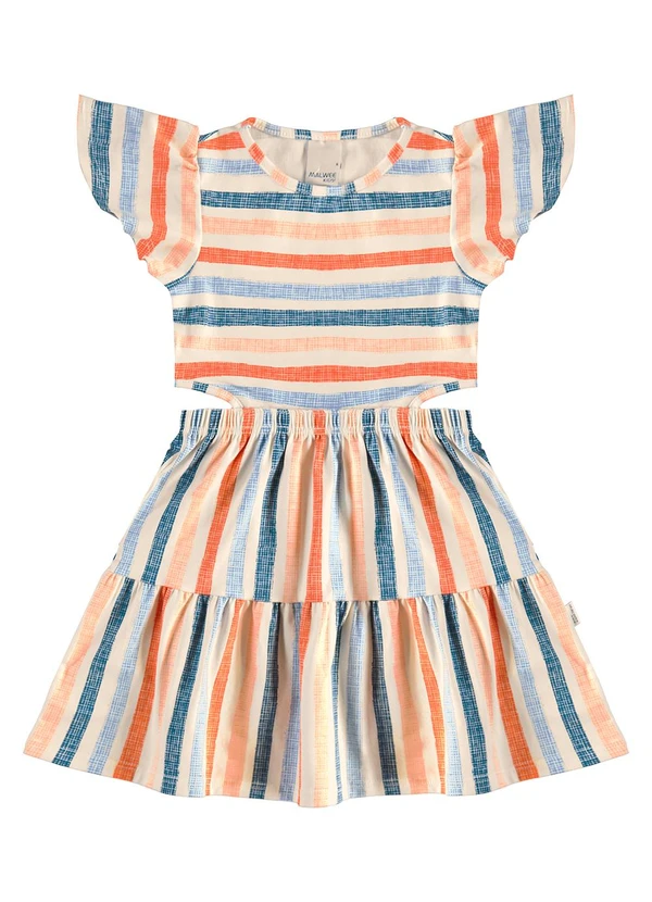 Malwee Kids - Vestido Godê Listrado em Cotton Laranja Claro 2