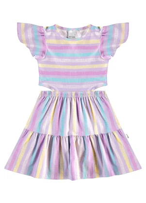 Malwee Kids - Vestido Godê Listrado em Cotton Lavanda - MALWEE KIDS