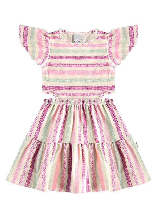 Malwee Kids - Vestido Godê Listrado em Cotton Rosa