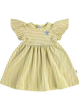 Malwee Kids - Vestido Godê Listrado Texturizado Amarelo - MALWEE KIDS
