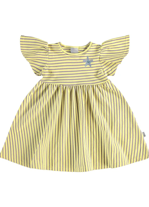 Malwee Kids - Vestido Godê Listrado Texturizado Amarelo