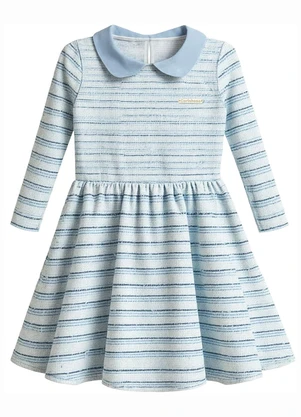 Carinhoso - Vestido Godê Listras em Tweed Lurex Azul - CARINHOSO