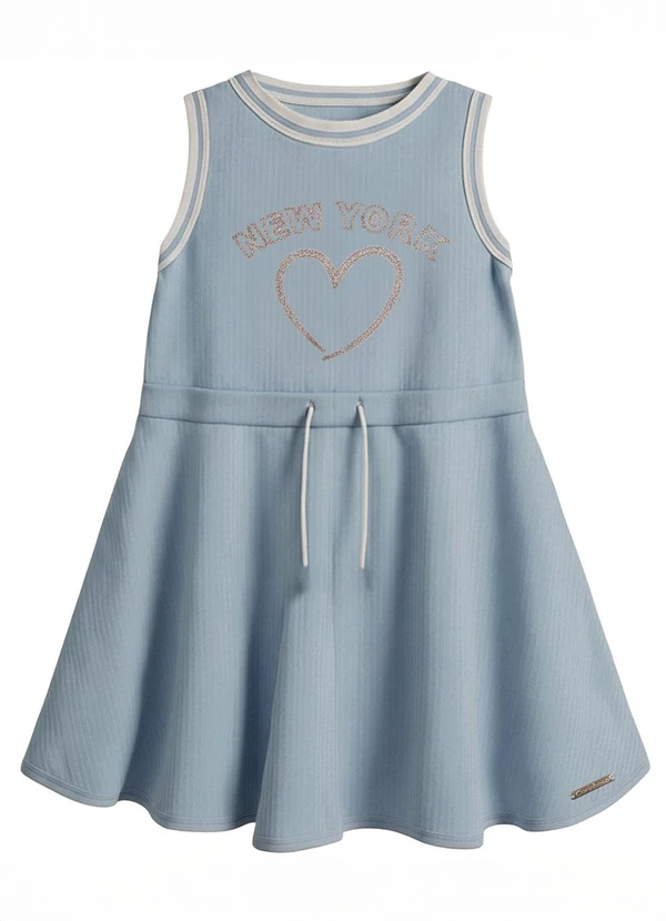 Carinhoso - Vestido Godê New York com Bordado Azul Pastel