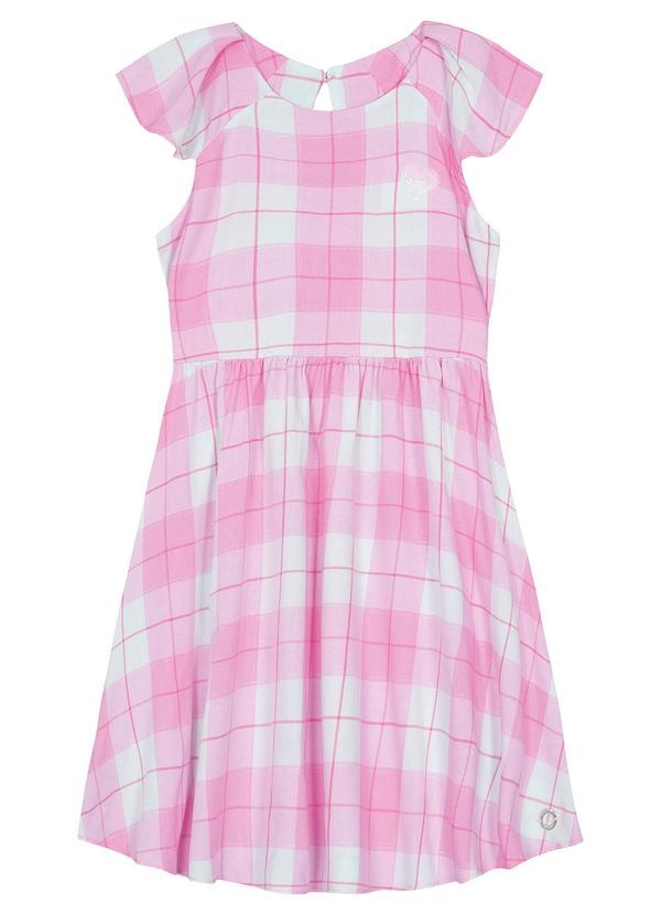 Carinhoso - Vestido Godê Xadrez Menina Rosa