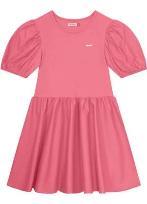 Carinhoso - Vestido Goiaba Evasê em Cotton Menina - CARINHOSO