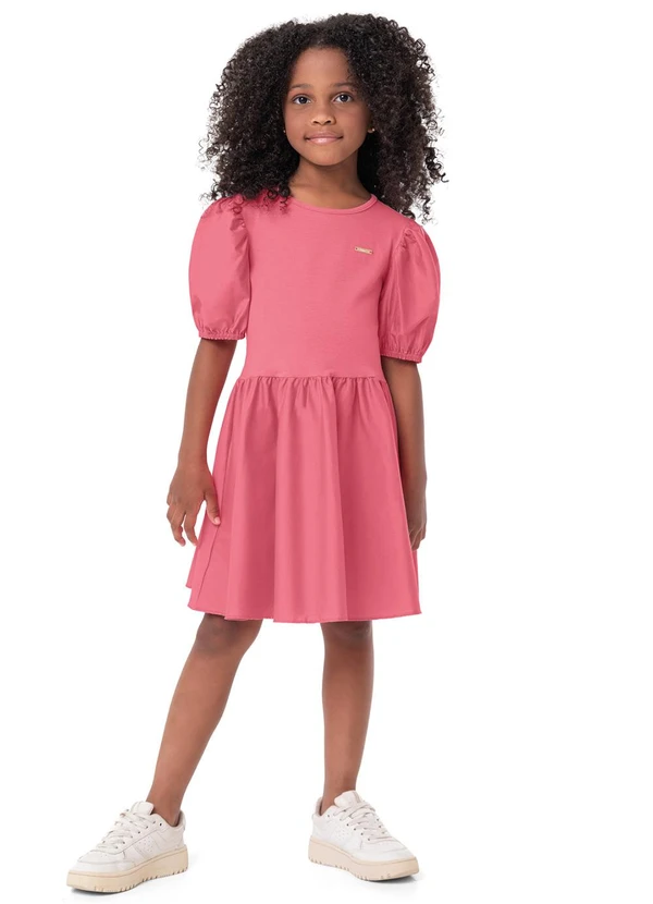 Carinhoso Vestido Goiaba Evasê em Cotton Menina