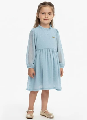 Amada - Vestido Gola Alta Franzida Azul - AMADA