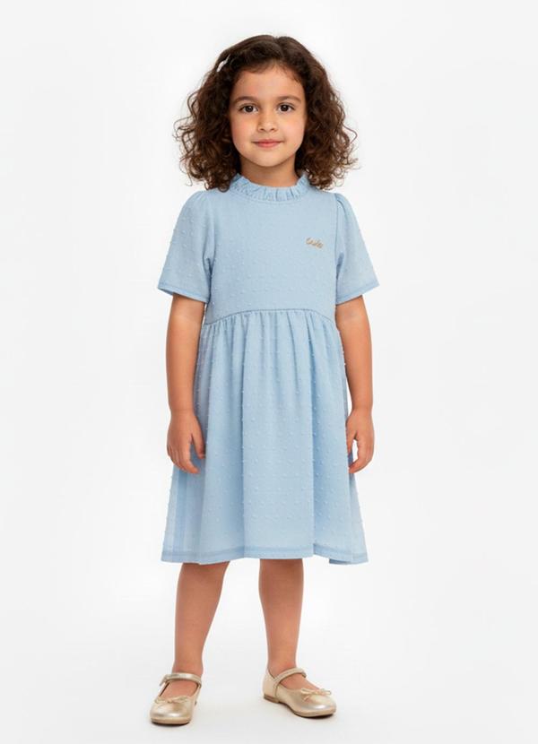 Amada - Vestido Gola Alta Franzida Azul