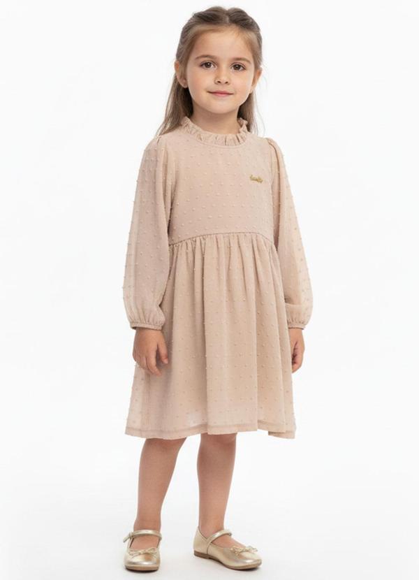 Amada - Vestido Gola Alta Franzida Bege