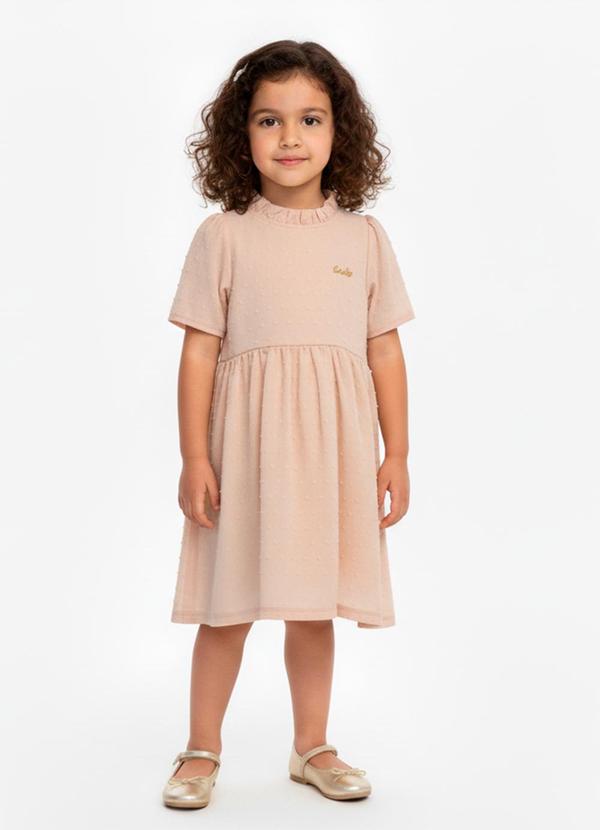 Amada - Vestido Gola Alta Franzida Bege