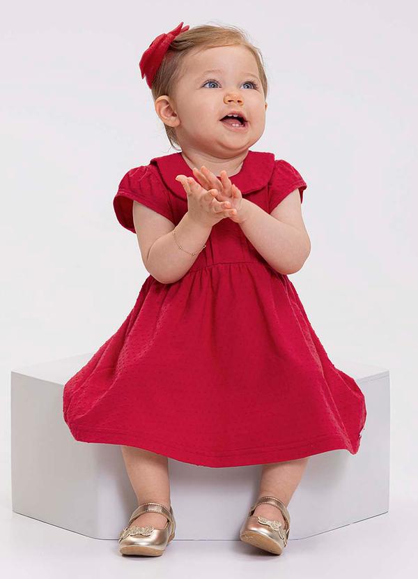 Alakazoo - Vestido Gola Dupla Malha TexturizadaVermelho