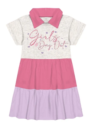 Abrange - Vestido Gola Polo Mescla, Rosa Multicores - ABRANGE