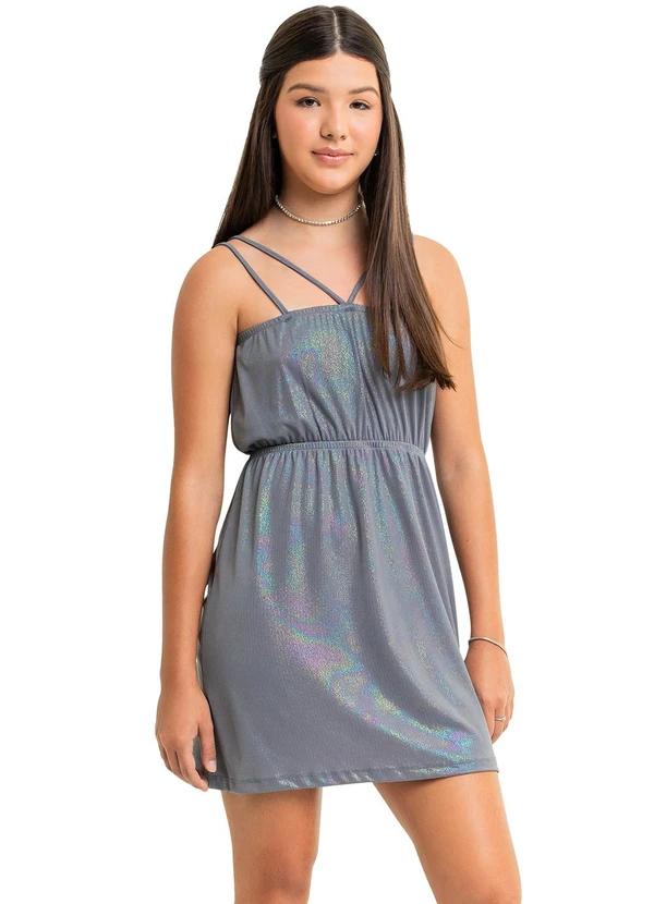 Gloss - Vestido Holográfico Juvenil Cinza
