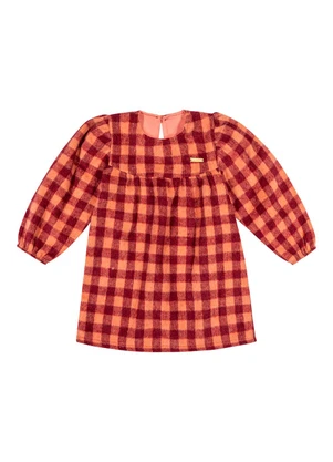 Colorittá - Vestido Infant Menina Xadrez Peluciado Laranja - COLORITTÁ