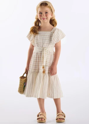 Up Baby - Vestido Infantil Algodão com Faixa Bege - UP BABY