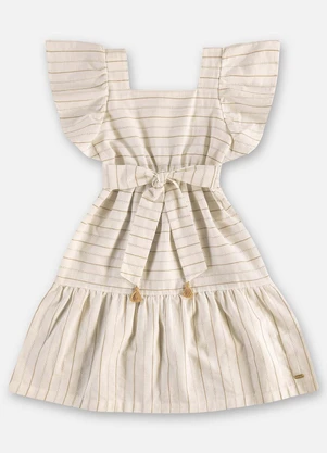 Up Baby - Vestido Infantil Algodão com Faixa Bege - UP BABY