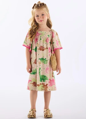 Up Baby - Vestido Infantil Algodão e Linho Bege - UP BABY