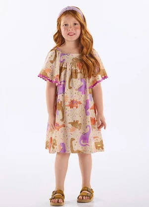 Up Baby - Vestido Infantil Algodão e Linho Bege - UP BABY