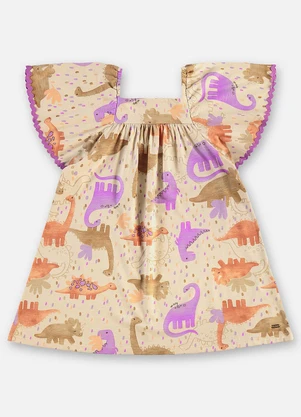 Up Baby - Vestido Infantil Algodão e Linho Bege - UP BABY