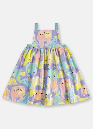 Três e Já - Vestido Infantil Algodão e Viscose Azul - TRÊS E JÁ