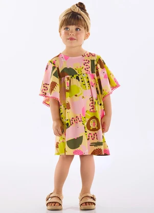 Up Baby - Vestido Infantil Algodão Estampado Bege - UP BABY