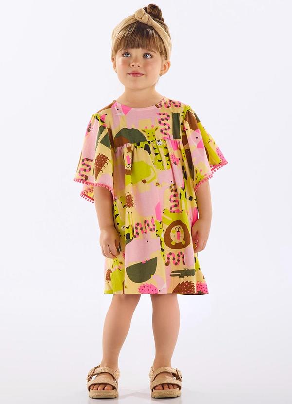 Up Baby - Vestido Infantil Algodão Estampado Bege
