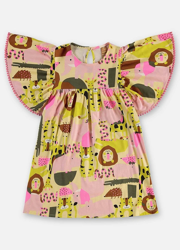Up Baby - Vestido Infantil Algodão Estampado Bege 2