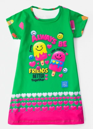 Laluna - Vestido Infantil Always Be Picolés Verde - LALUNA