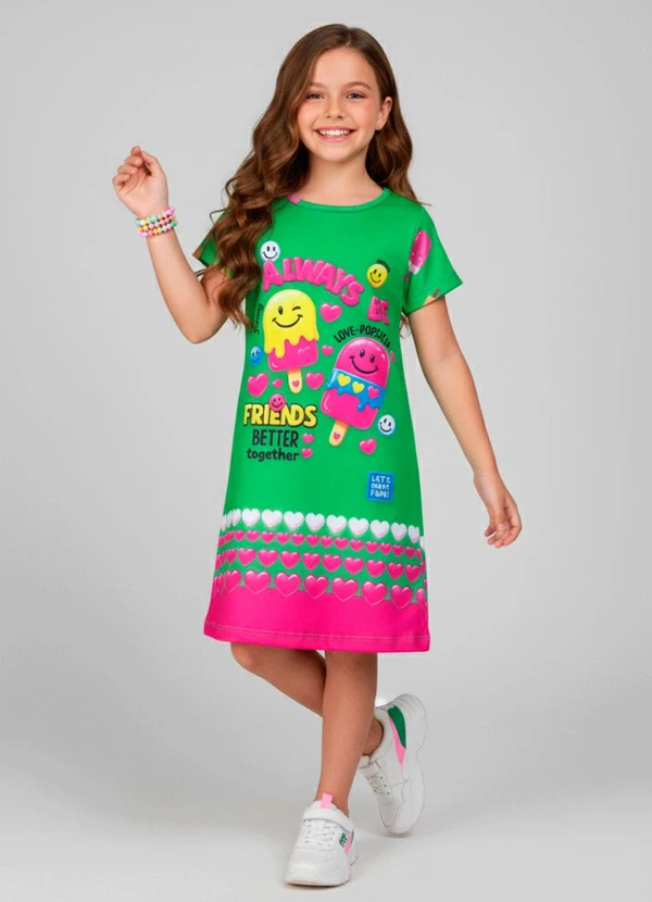Laluna - Vestido Infantil Always Be Picolés Verde 1