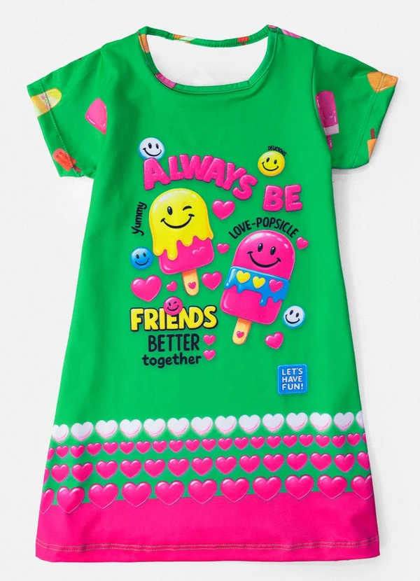 Laluna - Vestido Infantil Always Be Picolés Verde 2