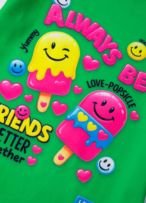 Laluna - Vestido Infantil Always Be Picolés Verde 4