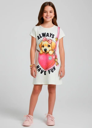 Laluna - Vestido Infantil Always Have Fun Creme - LALUNA