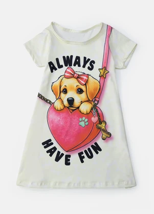 Laluna - Vestido Infantil Always Have Fun Creme - LALUNA