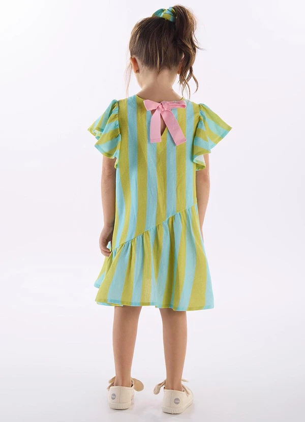 Três e Já - Vestido Infantil Amplo com Linho Verde 2