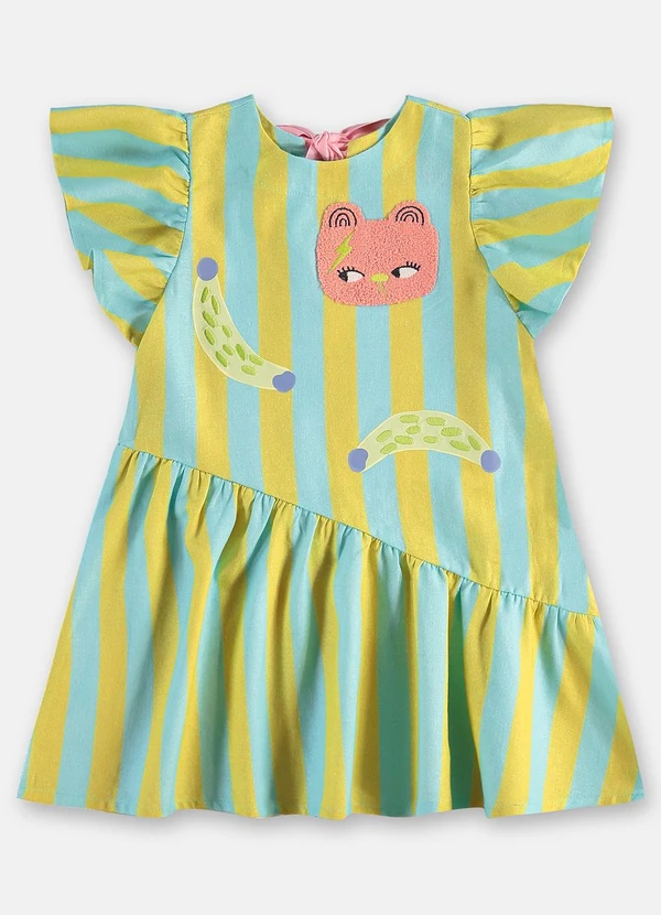 Três e Já - Vestido Infantil Amplo com Linho Verde 3