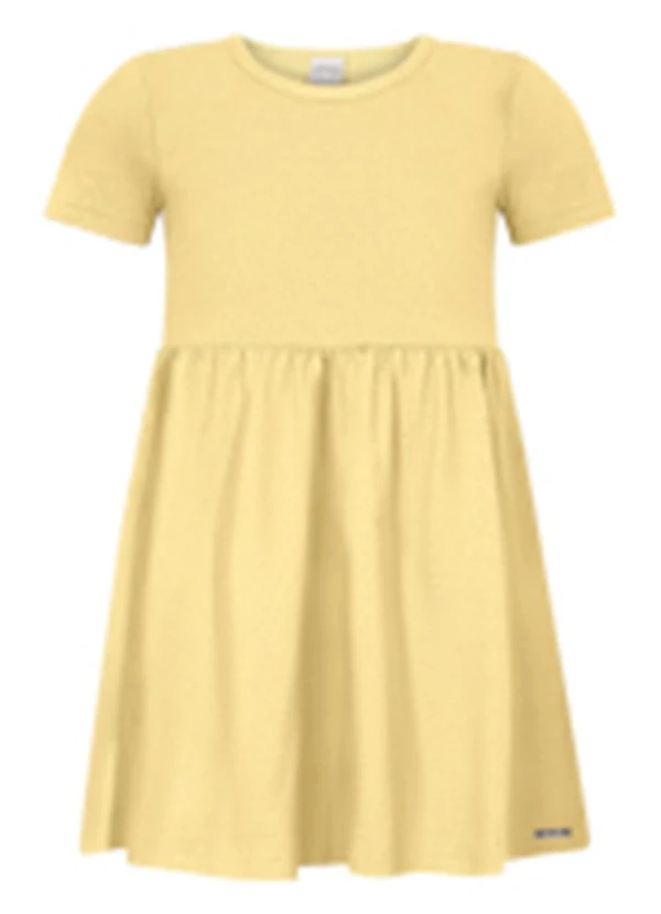 Alakazoo - Vestido Infantil Básico de Mangas Curtas Amarelo