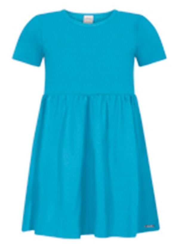 Alakazoo - Vestido Infantil Básico de Mangas Curtas Azul
