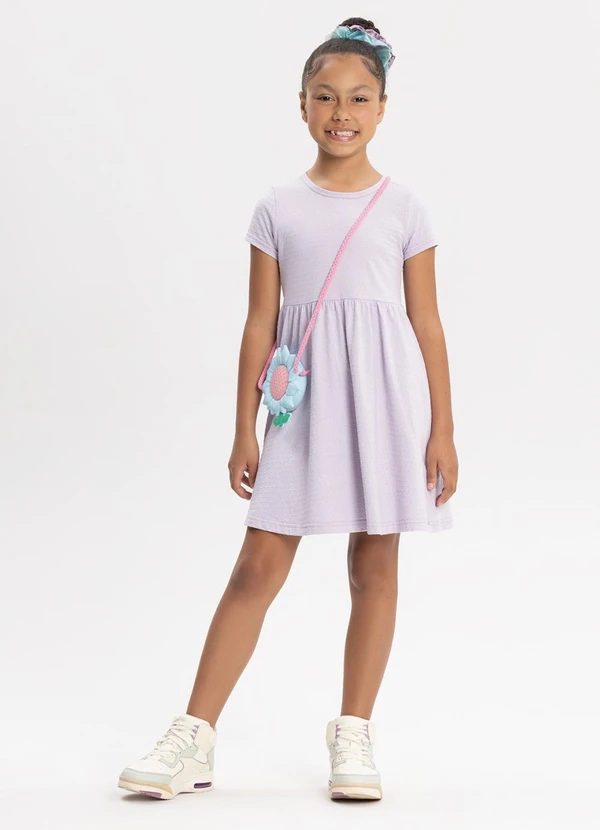 Alakazoo - Vestido Infantil Básico de Mangas Curtas Lilás